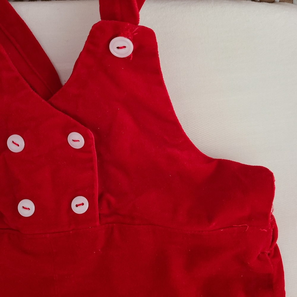 Infants Vintage Cherry Red Velvet Shortalls 6-18 mo